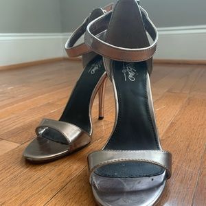Ankle strap pewter pumps